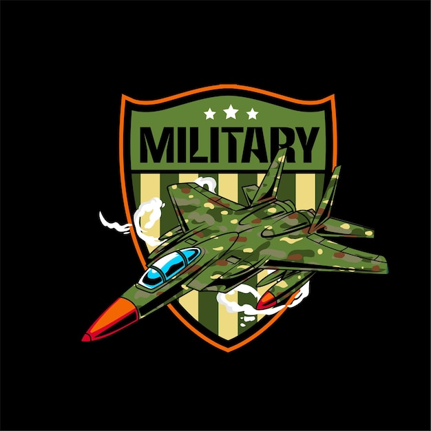 Vector illustration air jet army from side view with military text esport logo