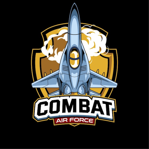 Vector Illustration Air Jet from upper view with COMBAT AIR FORCE text Esport Logo