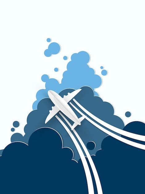 Vector illustration of airplane aerial view with beautiful clouds background