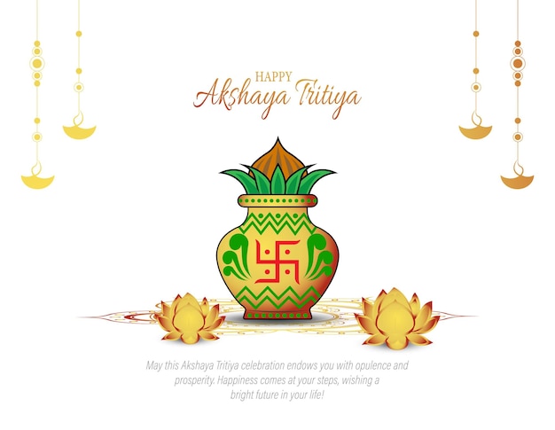 Vector illustration of Akshaya Tritiya celebration with a golden kalash gold bar and gold coins