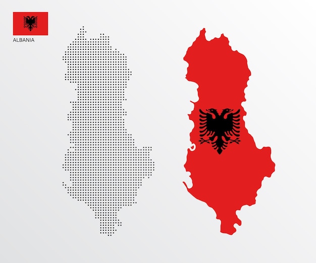 Vettore illustrazione vettoriale della mappa dell'albania con bandiera