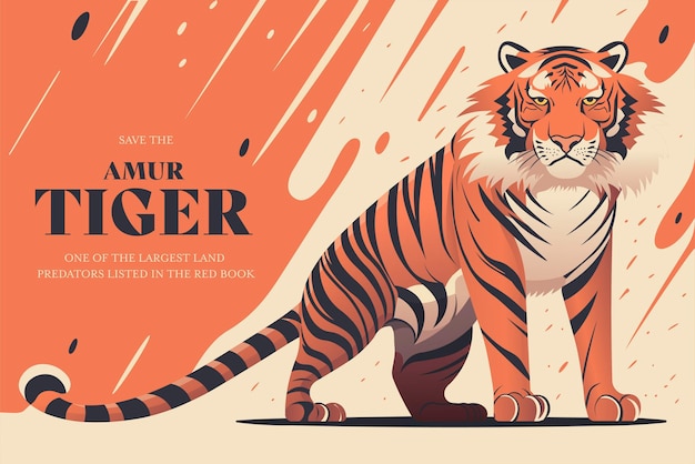 Illustrazione vettoriale della tigre dell'amur. banner salva la fauna selvatica. giornata mondiale della fauna selvatica