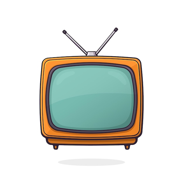 Vector illustration Analogue retro TV with antenna and orange plastic body