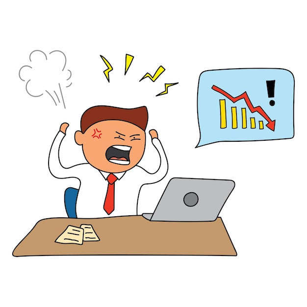 Vector Illustration of angry stock trader losing money because stock crash. Investment