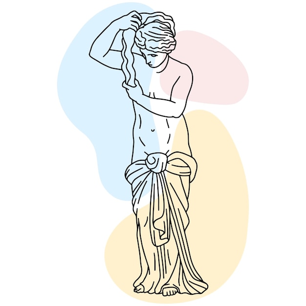 Illustrazione vettoriale della statua antica della giovane donna in piedi