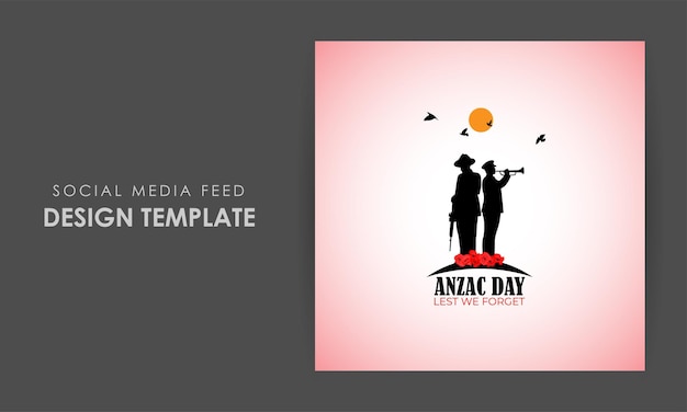 Vector vector illustration of anzac day social media feed template