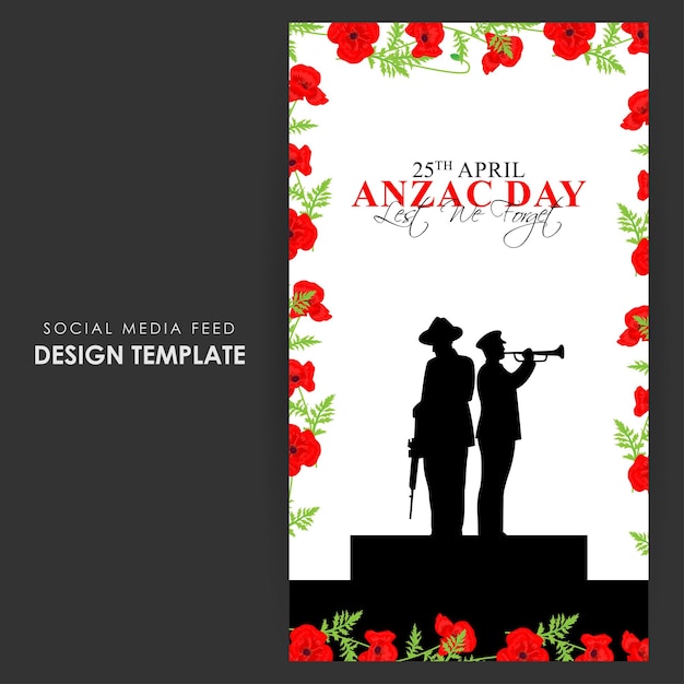 Vector illustration of Anzac Day social media feed template