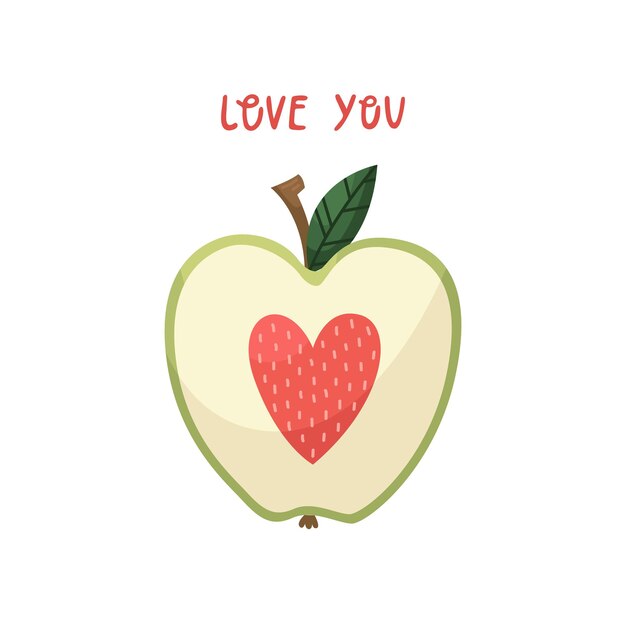 Vector vector illustration of an apple with a heart instead of a core for valentine's day.