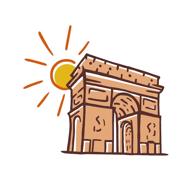 Illustrazione vettoriale arco di trionfo, icona simbolo di parigi, francia. design del logo dell'arco di trionfo