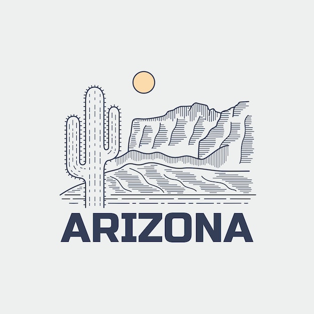 Vector vector illustration of arizona desert national park in mono line style art for badges emblems patches tshirts etc