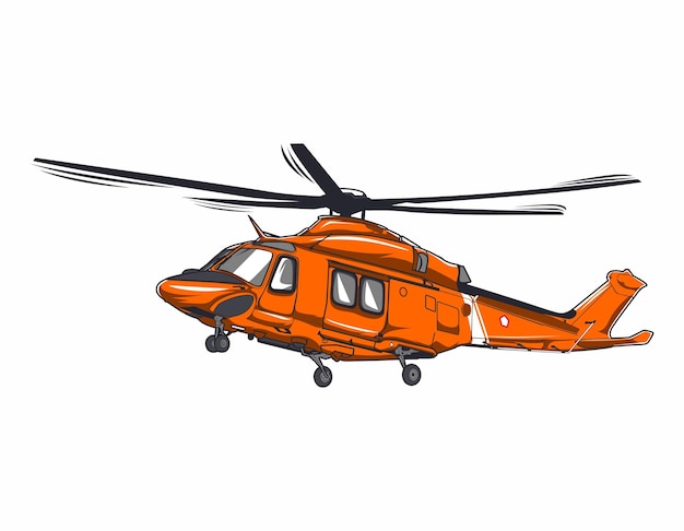 オレンジ色で飛んでいる軍のヘリコプターのベクトル イラスト
