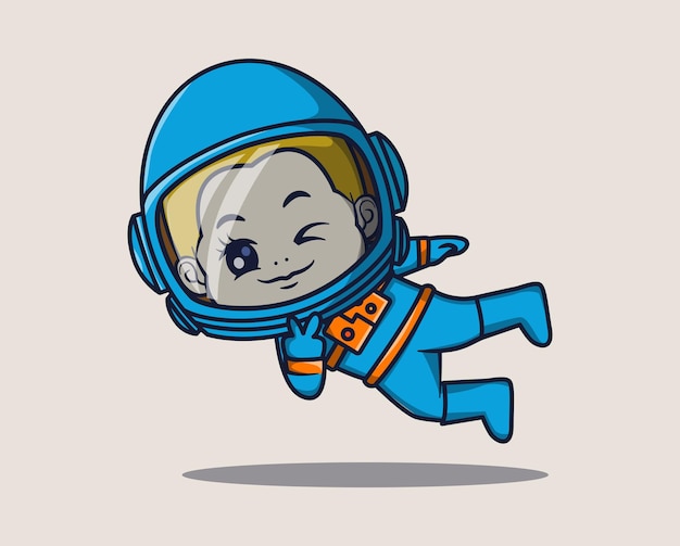 Vettore illustrazione vettoriale dell'astronauta galleggiante divertente posa scienza tecnologia icona concetto