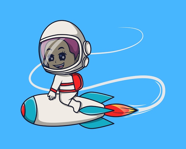 vector illustration of an astronaut riding a rocket science technology icon concept