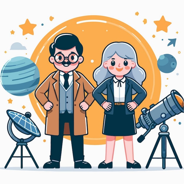 Vector vector illustration of astronomer in flat design style