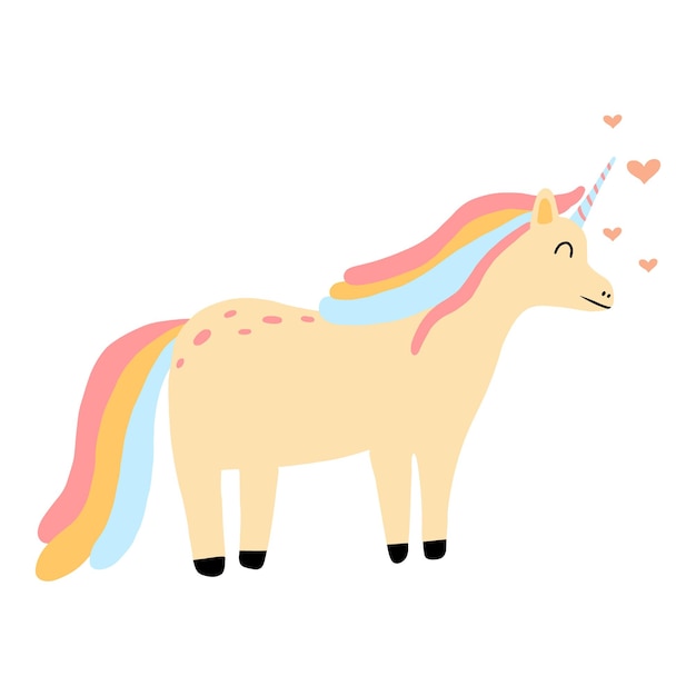 Vector illustration of aunicorn with hearts. cute felted unicorn. vector illustration