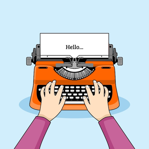 vector illustration of a author hands typing on a typewriter