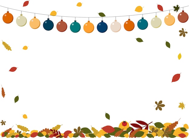 Illustrazione vettoriale di un volantino autunnale con ghirlanda e foglie d'autunno. posto per il testo
