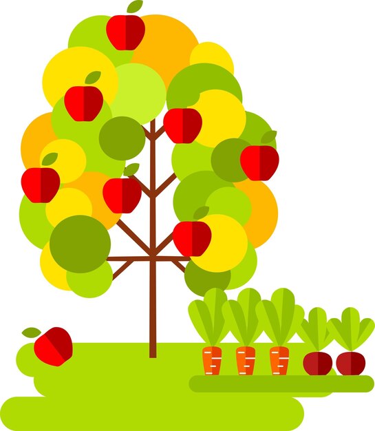 Illustrazione di vettore giovane albero di autunno con le foglie multicolori delle mele