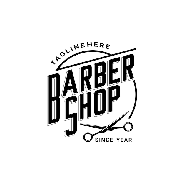 vector illustration of the babershop logo with vector writing, circular lines and a simple scissors