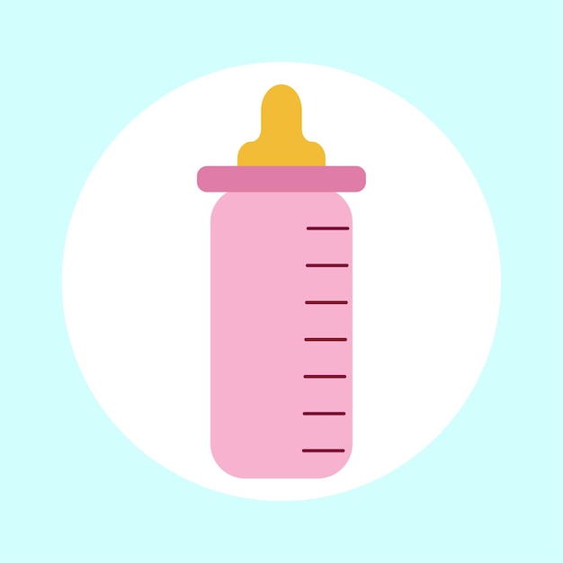 Vector illustration of a baby bottle in pink color for a newborn girl On a blue background