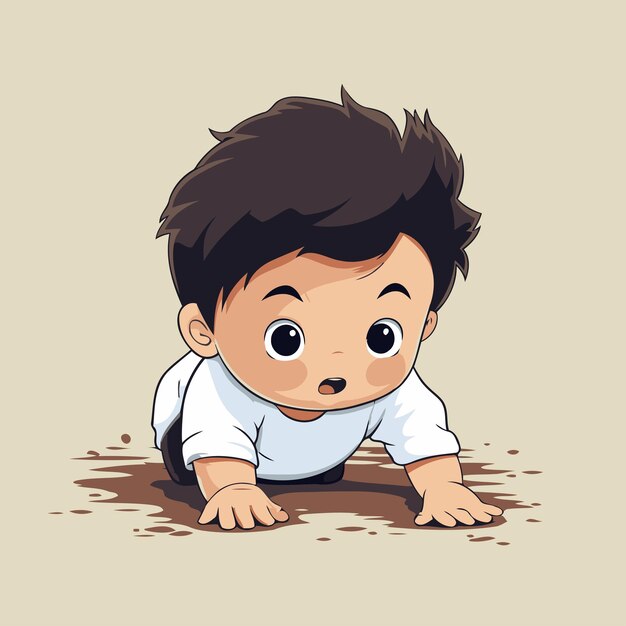 Vettore illustrazione vettoriale di un bambino che striscia sul suolo in stile cartone animato