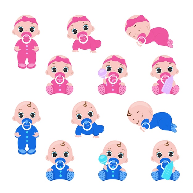 Vector illustration of baby boys and baby girls