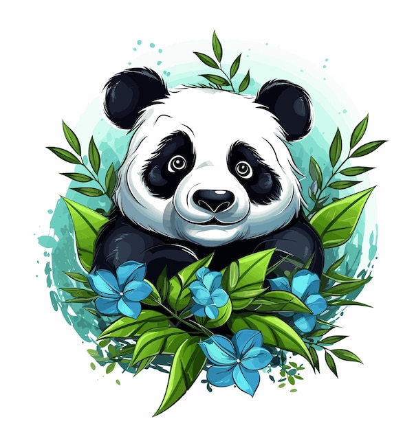 Vector illustration of Baby panda sitting among bamboo stem