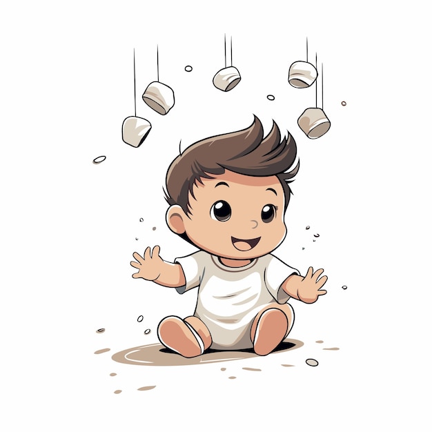 Vector illustration of a baby playing with balls on a white background