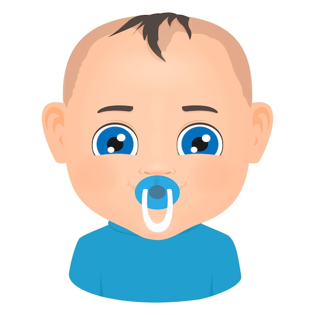 Vector vector illustration of baby portrait with a pacifier in his mouth