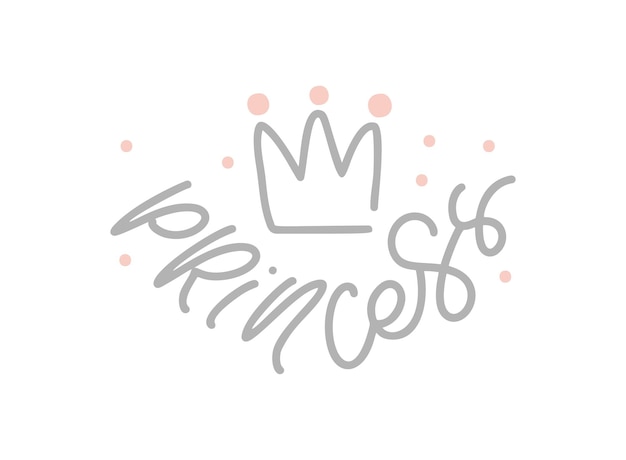 Вектор Векторная иллюстрация детского текста принцесса с короной для принта, дизайн футболки и одежда для девочек
