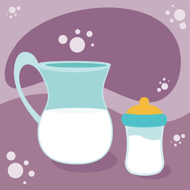 Vector vector illustration background of a bottle and pitcher full of milk or formula