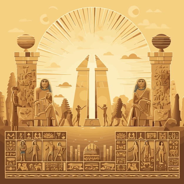 Vector vector illustration background image of sumerian civilization with symbols statues monuments