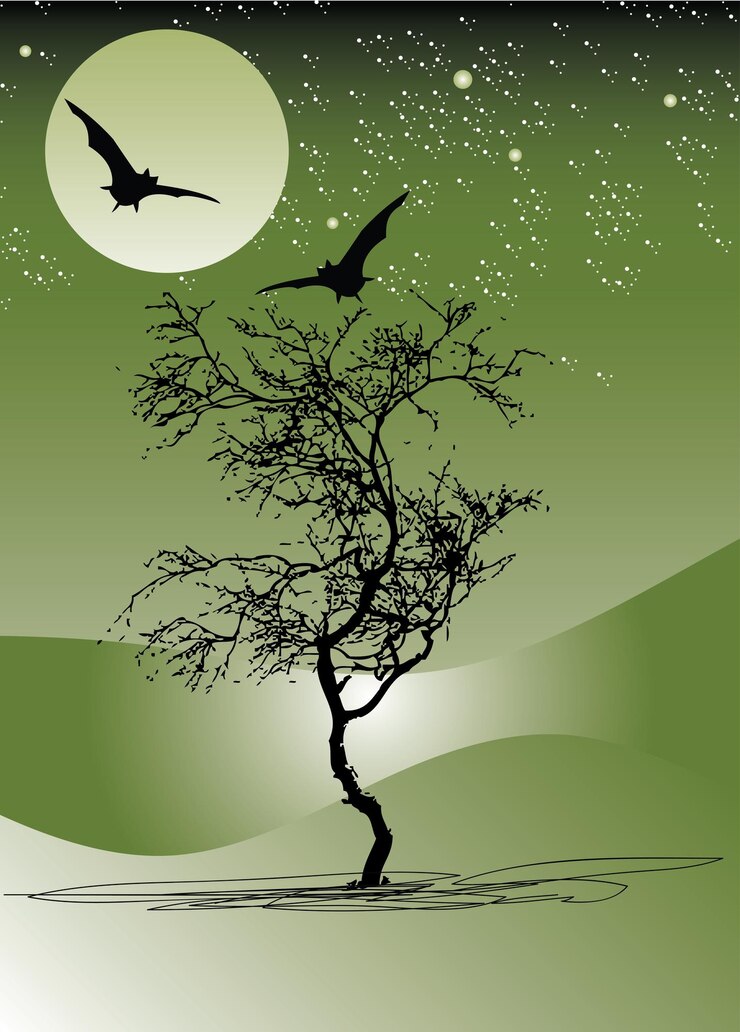 Vector vector illustration background of night time nature landscape in the a full moon and a stary sky