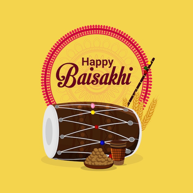 벡터 일러스트 레이 션 및 시크교 축제 행복 vaisakhi의 배경