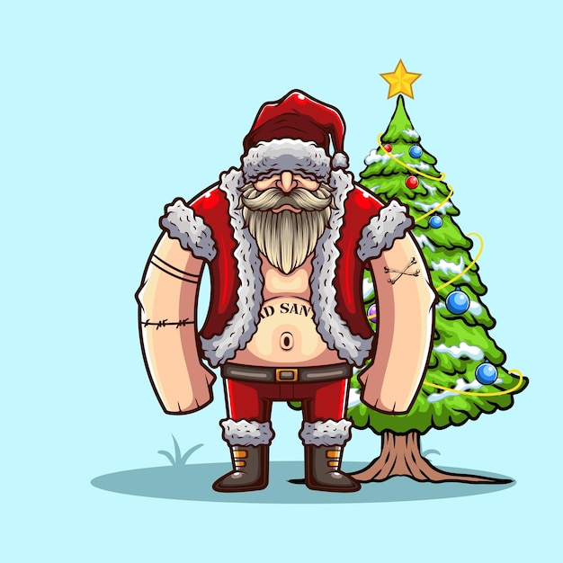 векторная иллюстрация плохого санта-клауса с рождественской елкой