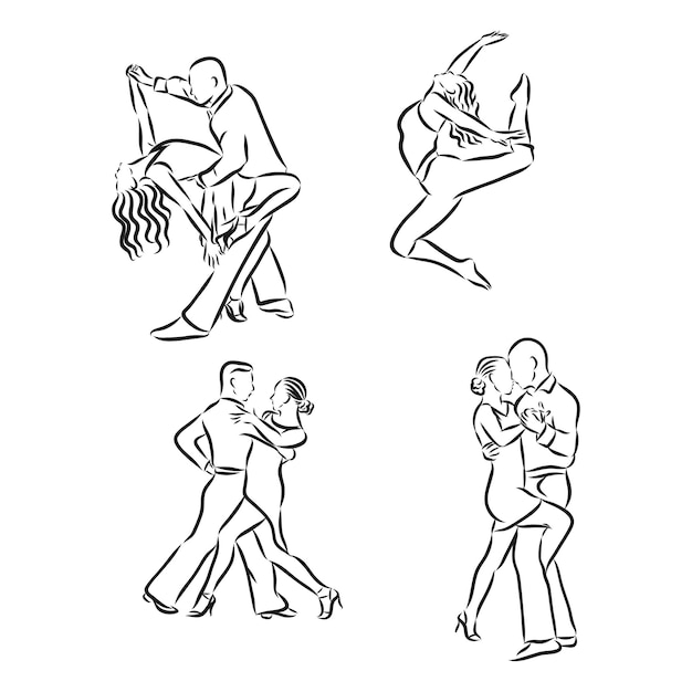 Vector illustration of ballroom dancing couples, dancing, vector sketch illustration