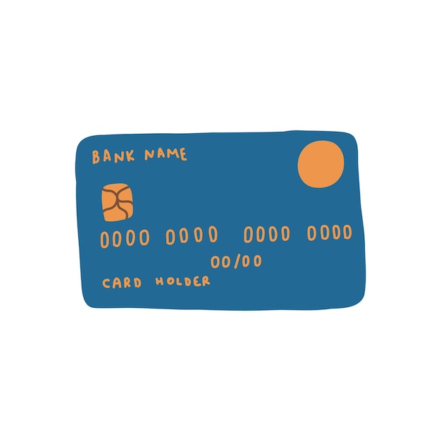 Illustrazione vettoriale della carta di credito carta di debito in cartone animato disegnato a mano in stile piatto