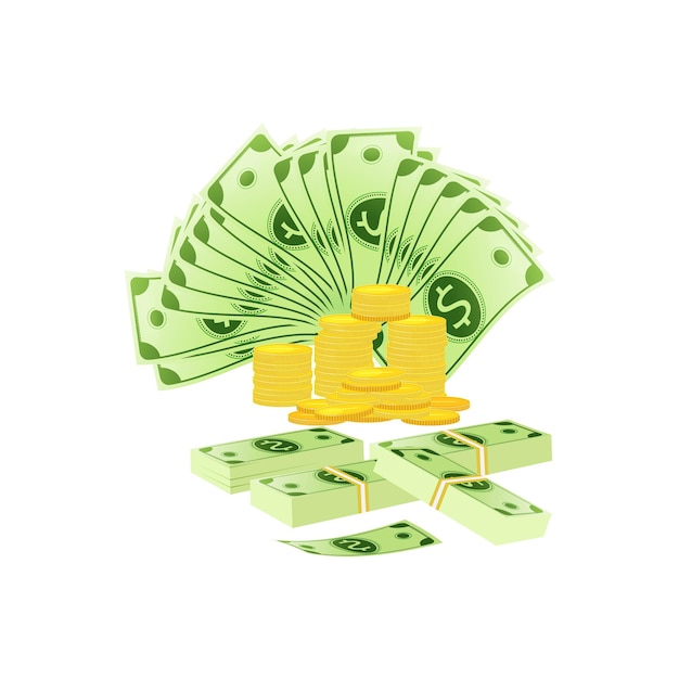 vector illustration of banknotes and coins