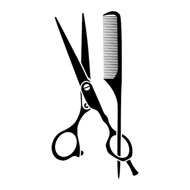 Vector vector illustration of barber shop symbols scissors and comb on white background