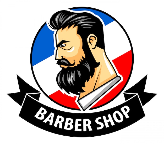 Vector illustration of barbershop with ribbon logo 