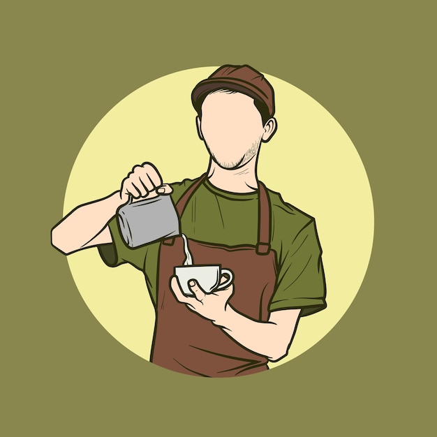 Vector vector illustration of a barista pouring coffee