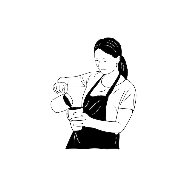 Векторная иллюстрация бариста, наливающего кофе