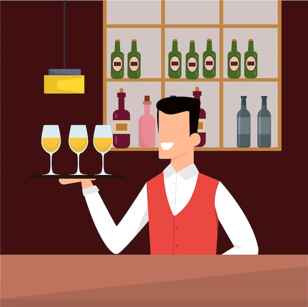 Vector Illustration Bartender at Casino Cartoon.