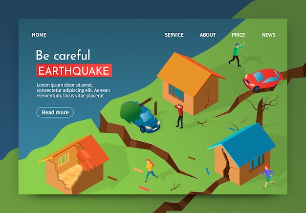 Vector Illustration Be Careful Earthquake Banner.