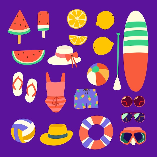 Vector vector illustration of beach picnic stuff in cute cartoon style