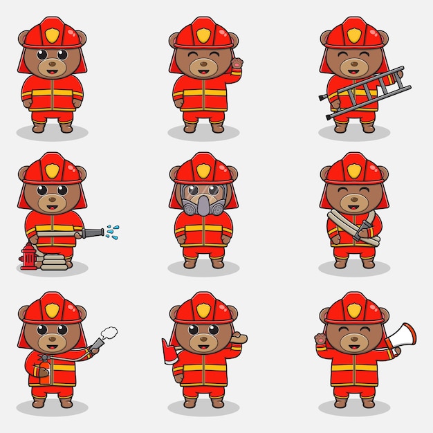 Vector Illustration of Bear cartoon with Firefighter costume