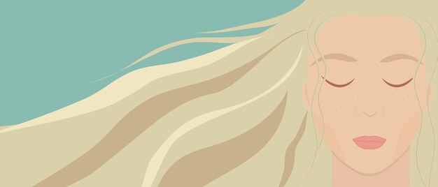 Illustrazione vettoriale di bella donna bionda con i capelli lunghi design per cosmetici spa saloni di bellezza