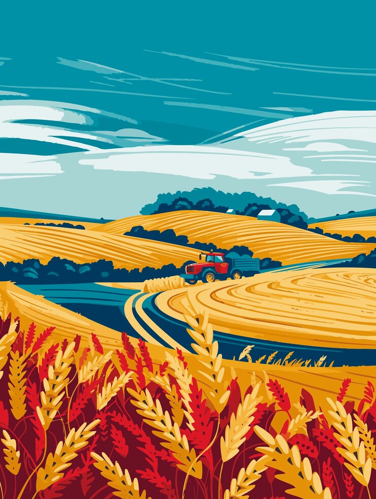 Vector vector illustration of beautiful farm land