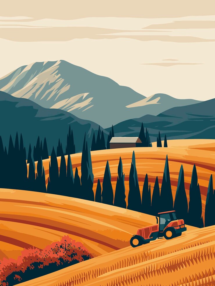 Vector vector illustration of beautiful farm land