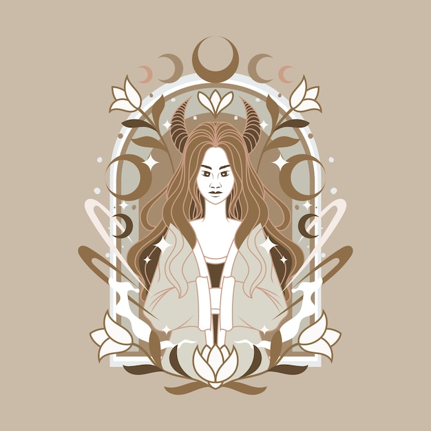 Vector vector illustration of beautiful horned woman